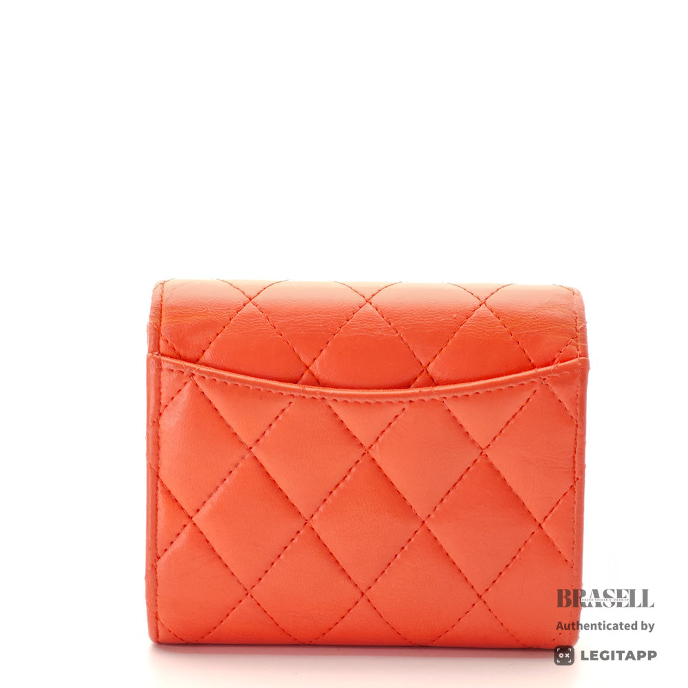CHANEL Matelasse CC Logo Lambskin Orange Mini Wallet 【ImportFeeFREE】
