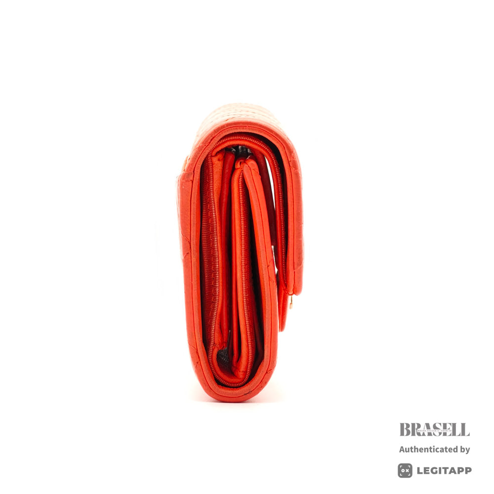 CHANEL Matelasse CC Logo Lambskin Orange Mini Wallet 【ImportFeeFREE】