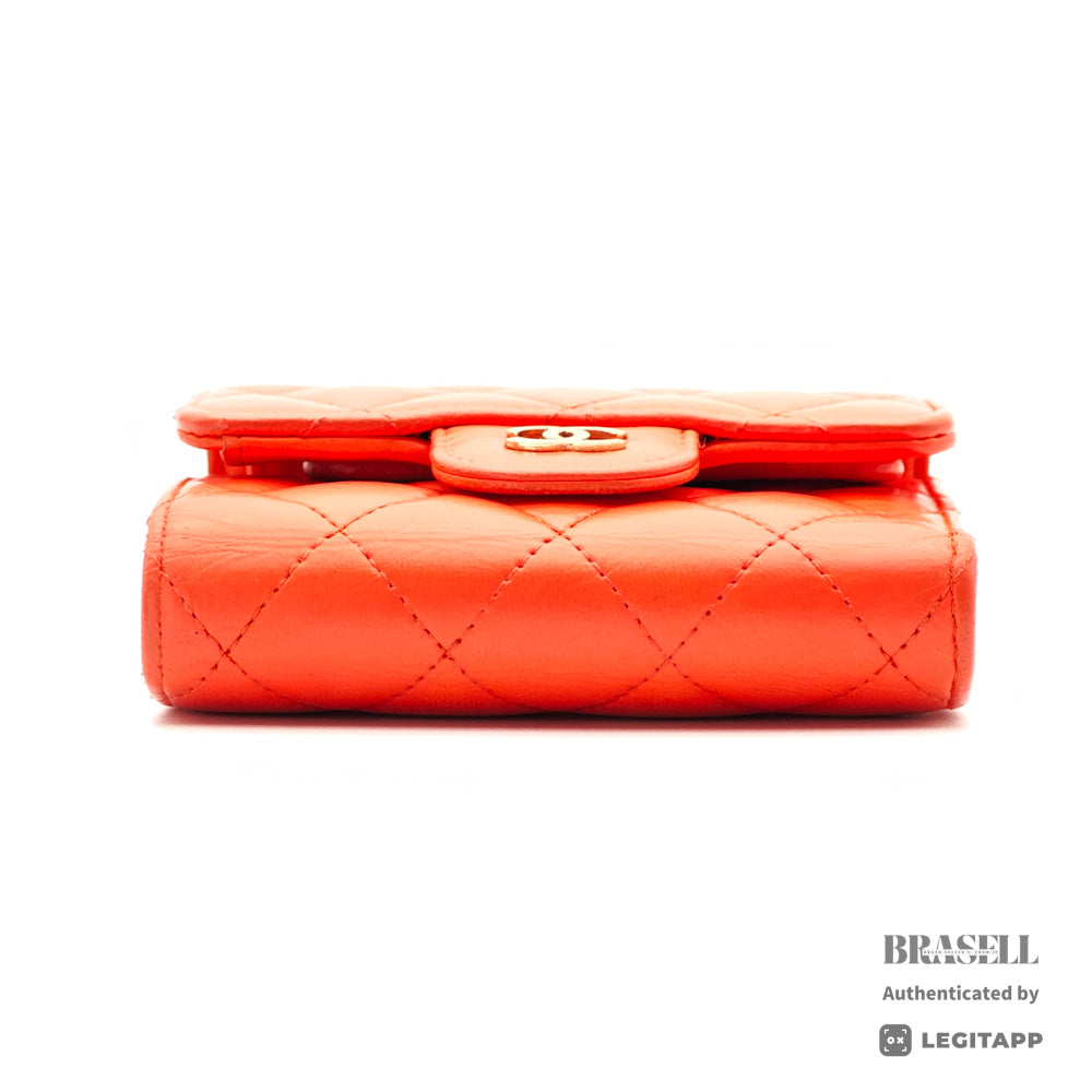 CHANEL Matelasse CC Logo Lambskin Orange Mini Wallet 【ImportFeeFREE】