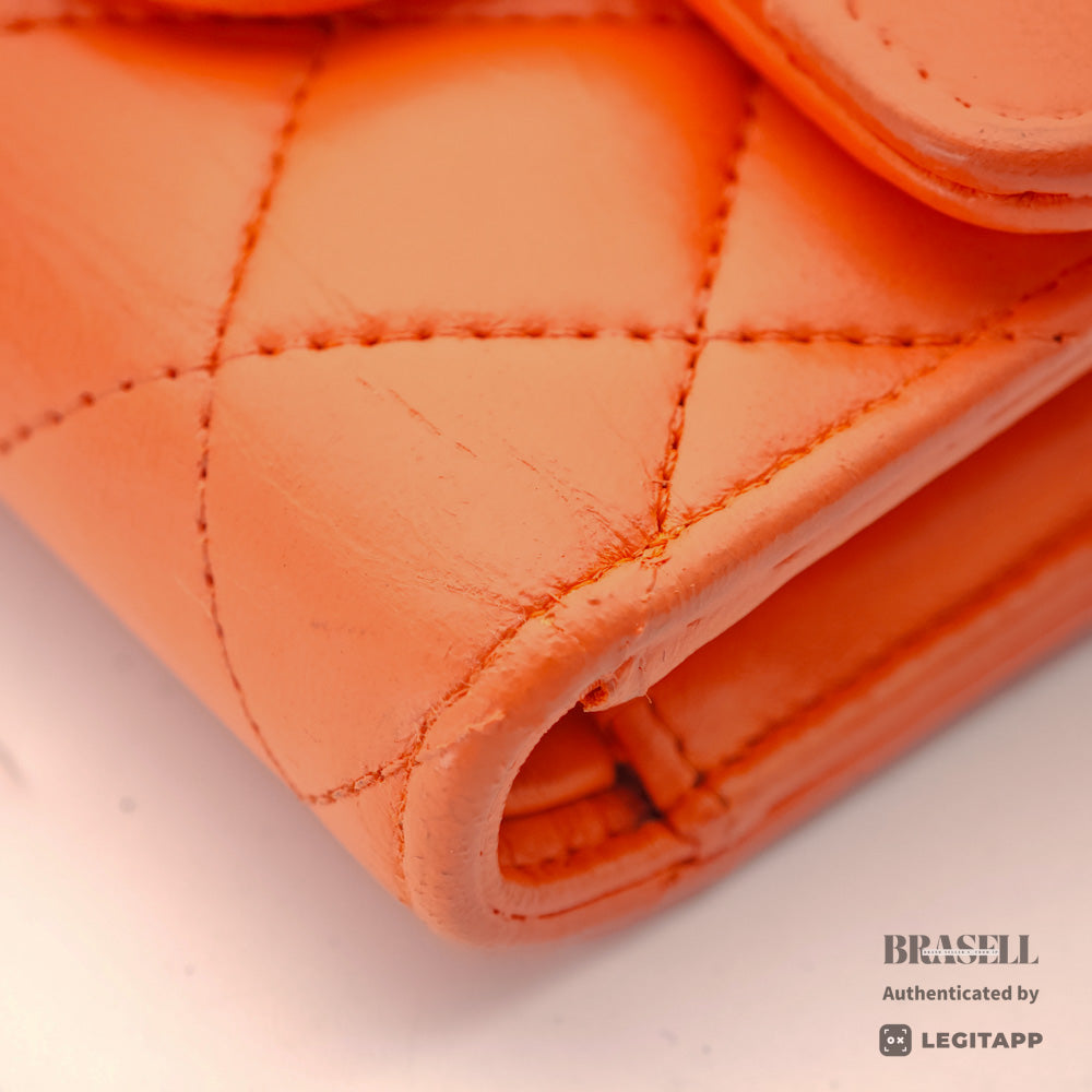 CHANEL Matelasse CC Logo Lambskin Orange Mini Wallet 【ImportFeeFREE】