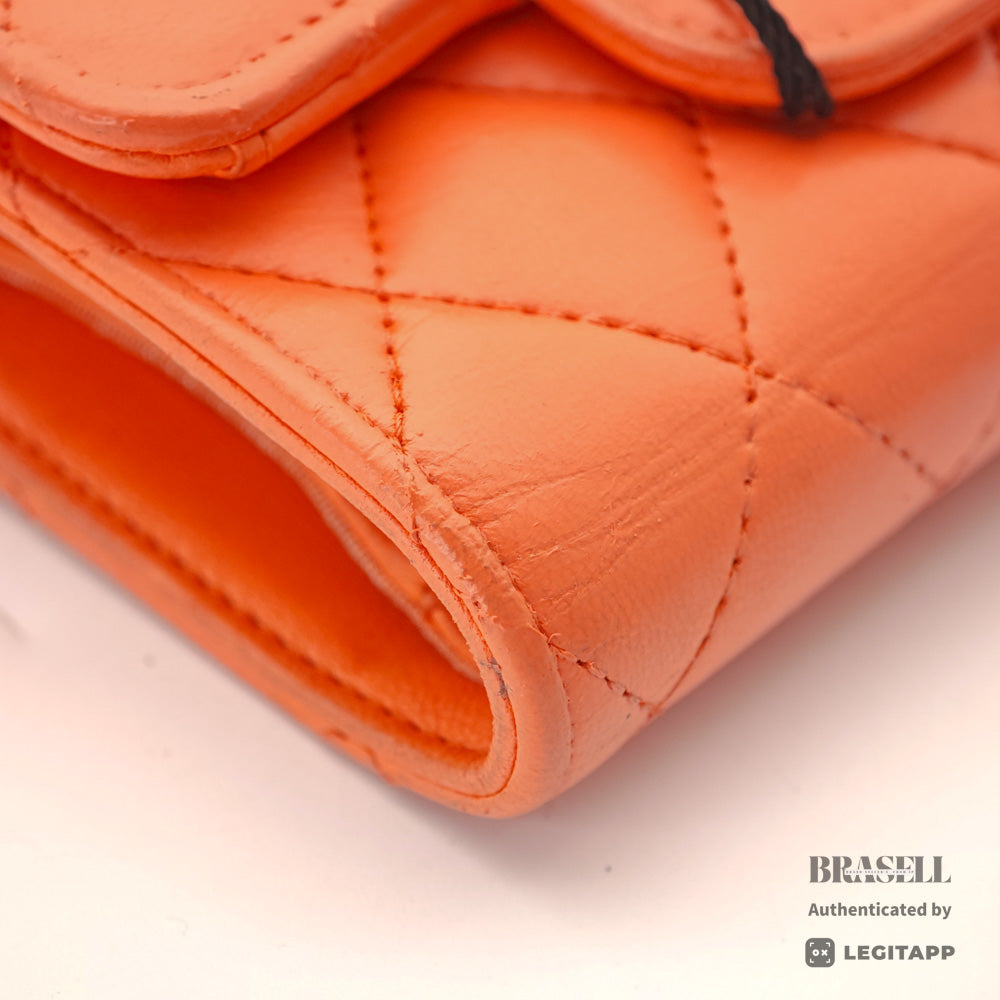 CHANEL Matelasse CC Logo Lambskin Orange Mini Wallet 【ImportFeeFREE】