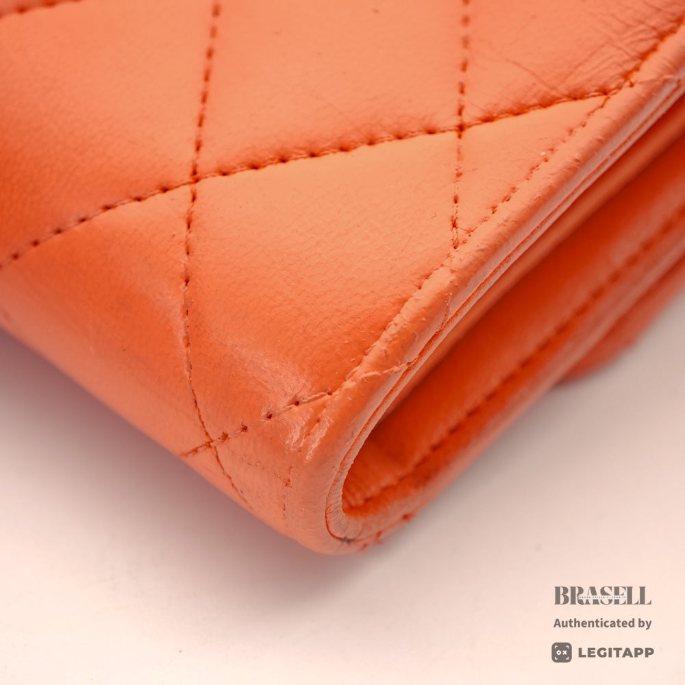 CHANEL Matelasse CC Logo Lambskin Orange Mini Wallet 【ImportFeeFREE】