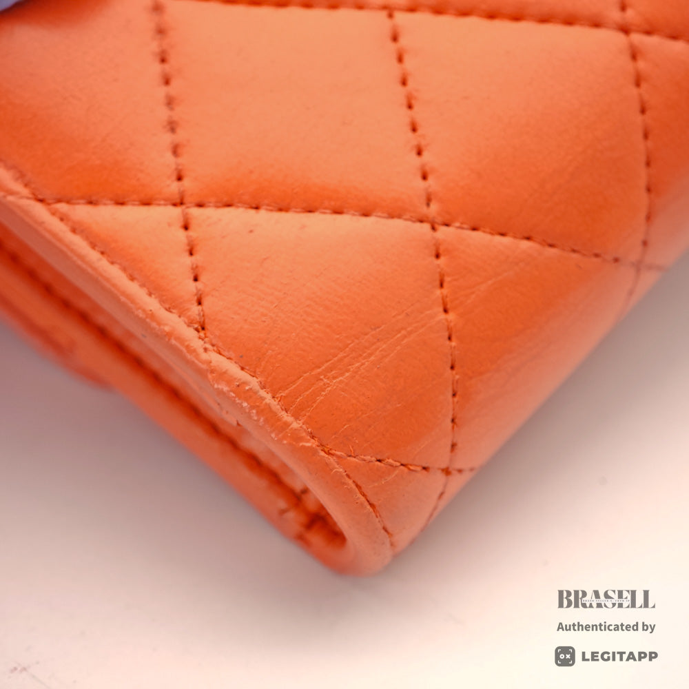 CHANEL Matelasse CC Logo Lambskin Orange Mini Wallet 【ImportFeeFREE】