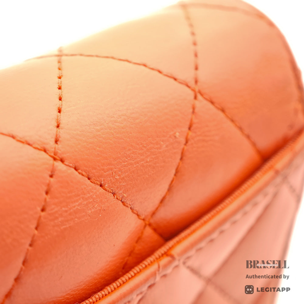 CHANEL Matelasse CC Logo Lambskin Orange Mini Wallet 【ImportFeeFREE】