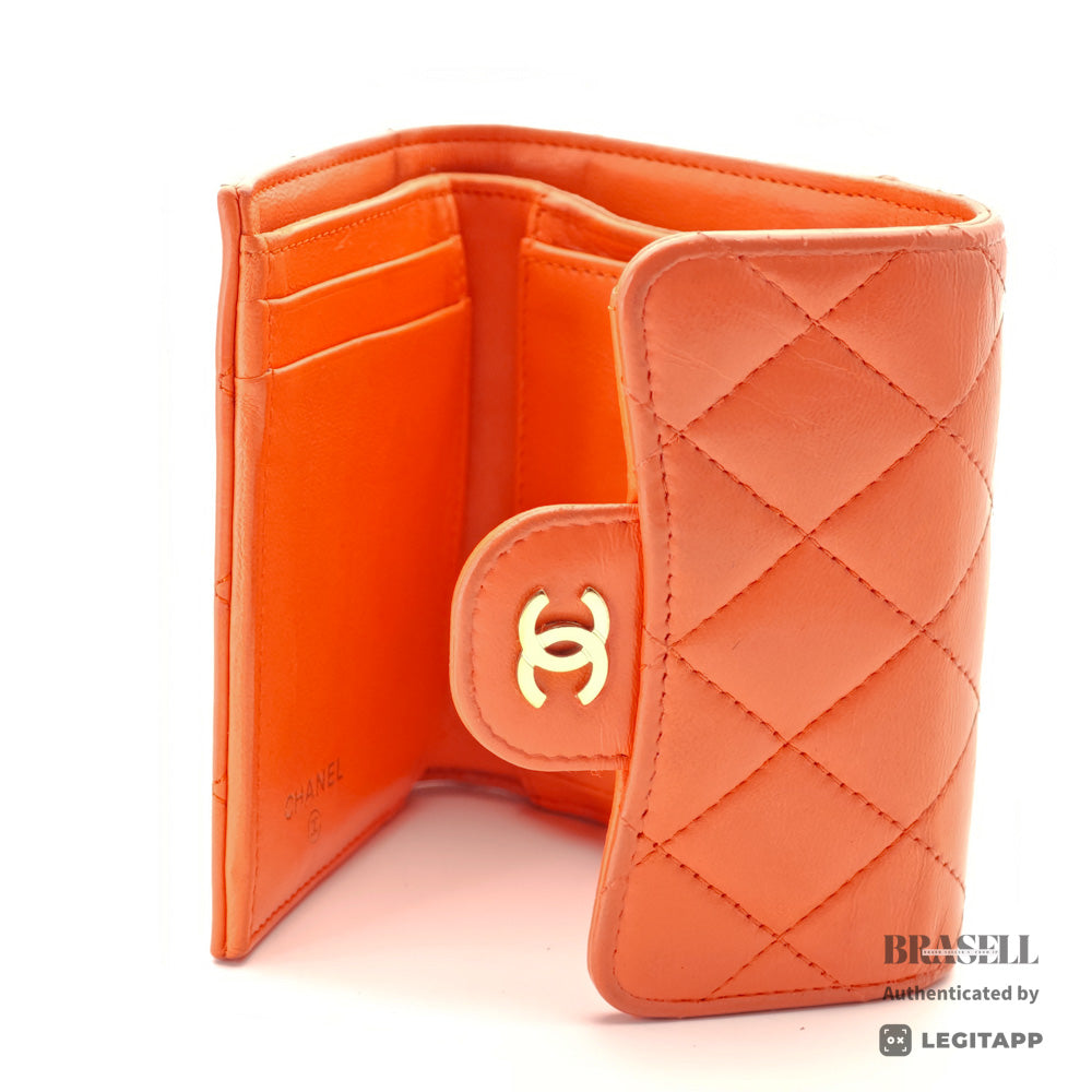 CHANEL Matelasse CC Logo Lambskin Orange Mini Wallet 【ImportFeeFREE】