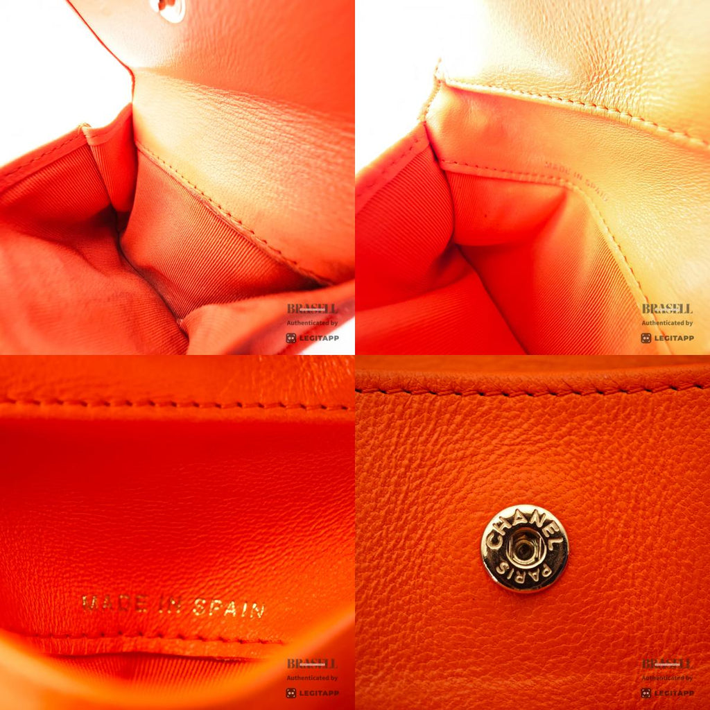 CHANEL Matelasse CC Logo Lambskin Orange Mini Wallet 【ImportFeeFREE】