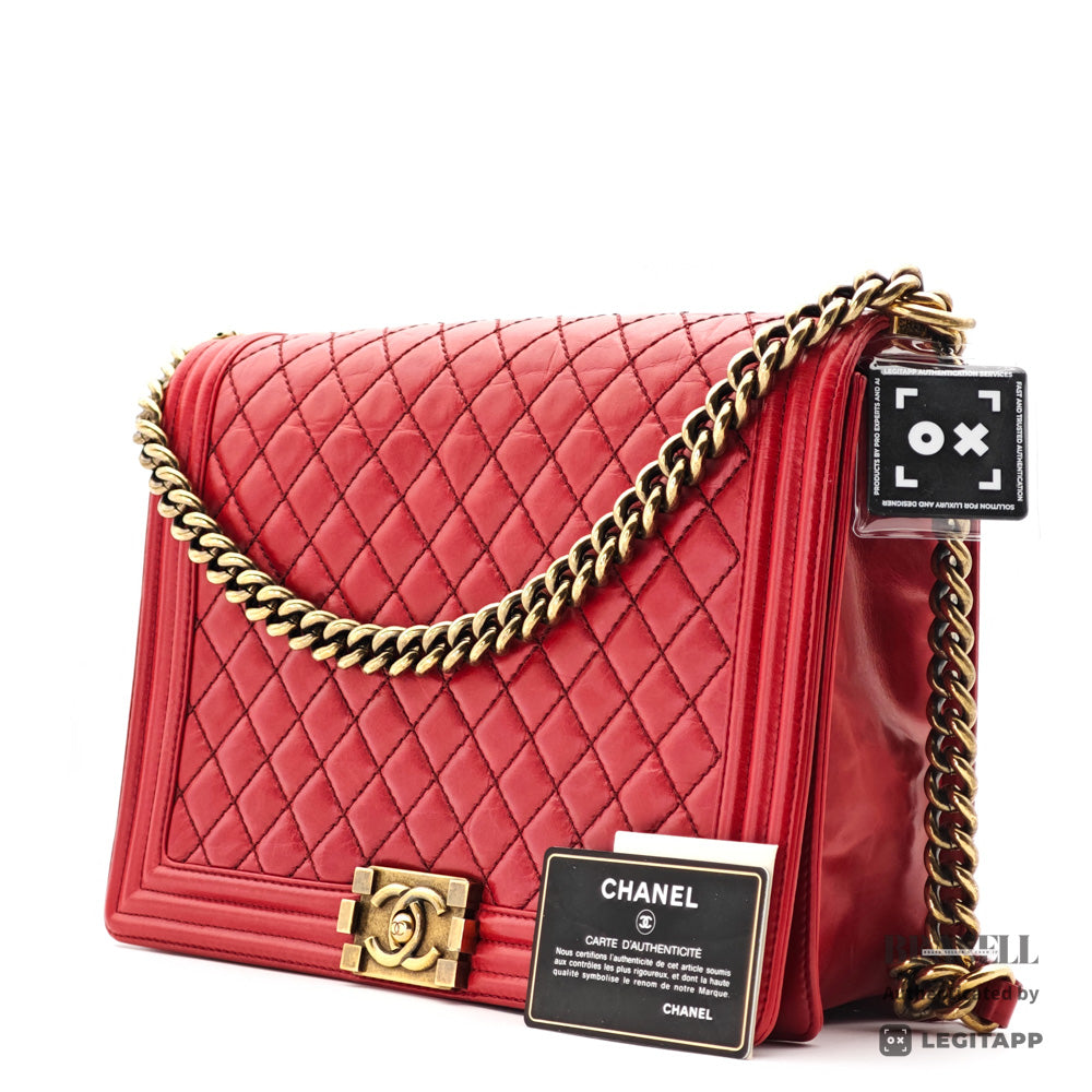 CHANEL Boy CHANEL Leather Red Chain Shoulder Bag Women's 【ImportFeeFREE】