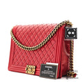CHANEL Boy CHANEL Leather Red Chain Shoulder Bag Women's 【ImportFeeFREE】