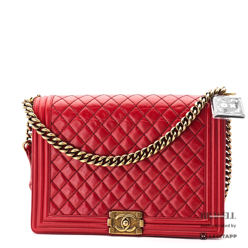 CHANEL Boy CHANEL Leather Red Chain Shoulder Bag Women's 【ImportFeeFREE】