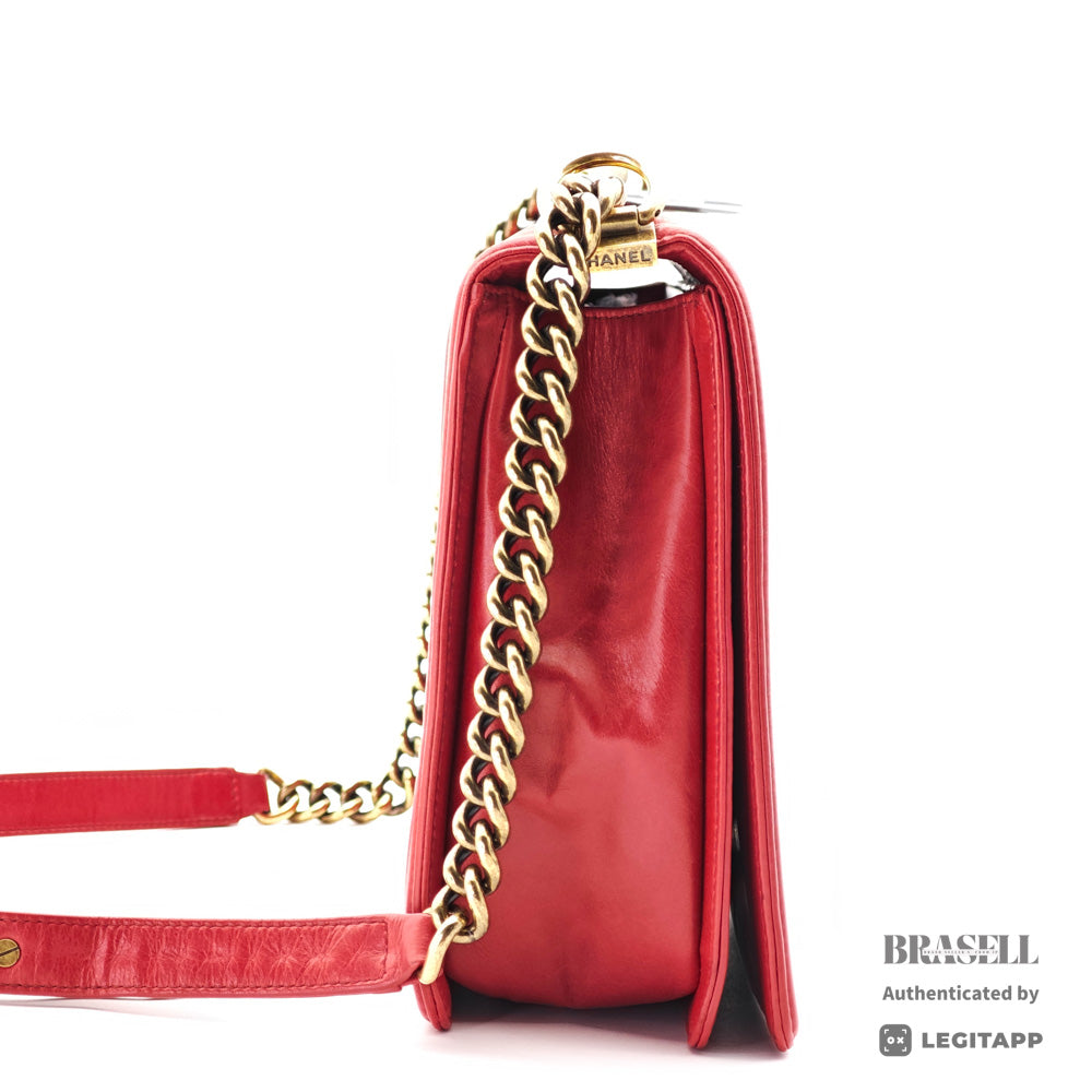 CHANEL Boy CHANEL Leather Red Chain Shoulder Bag Women's 【ImportFeeFREE】