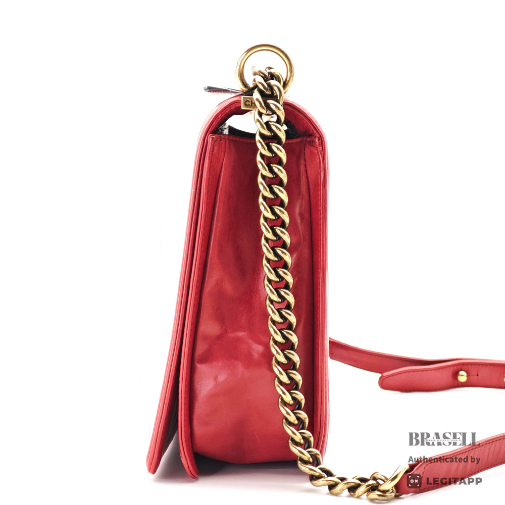 CHANEL Boy CHANEL Leather Red Chain Shoulder Bag Women's 【ImportFeeFREE】
