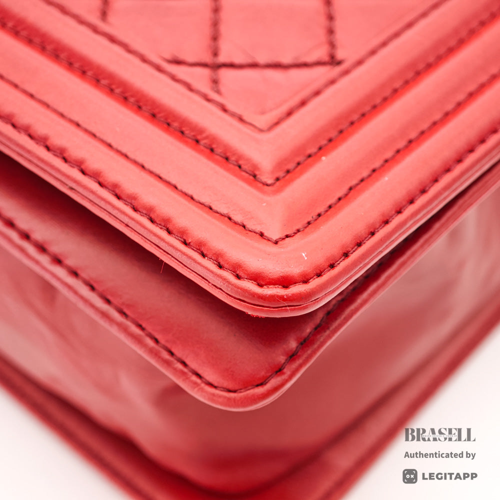 CHANEL Boy CHANEL Leather Red Chain Shoulder Bag Women's 【ImportFeeFREE】