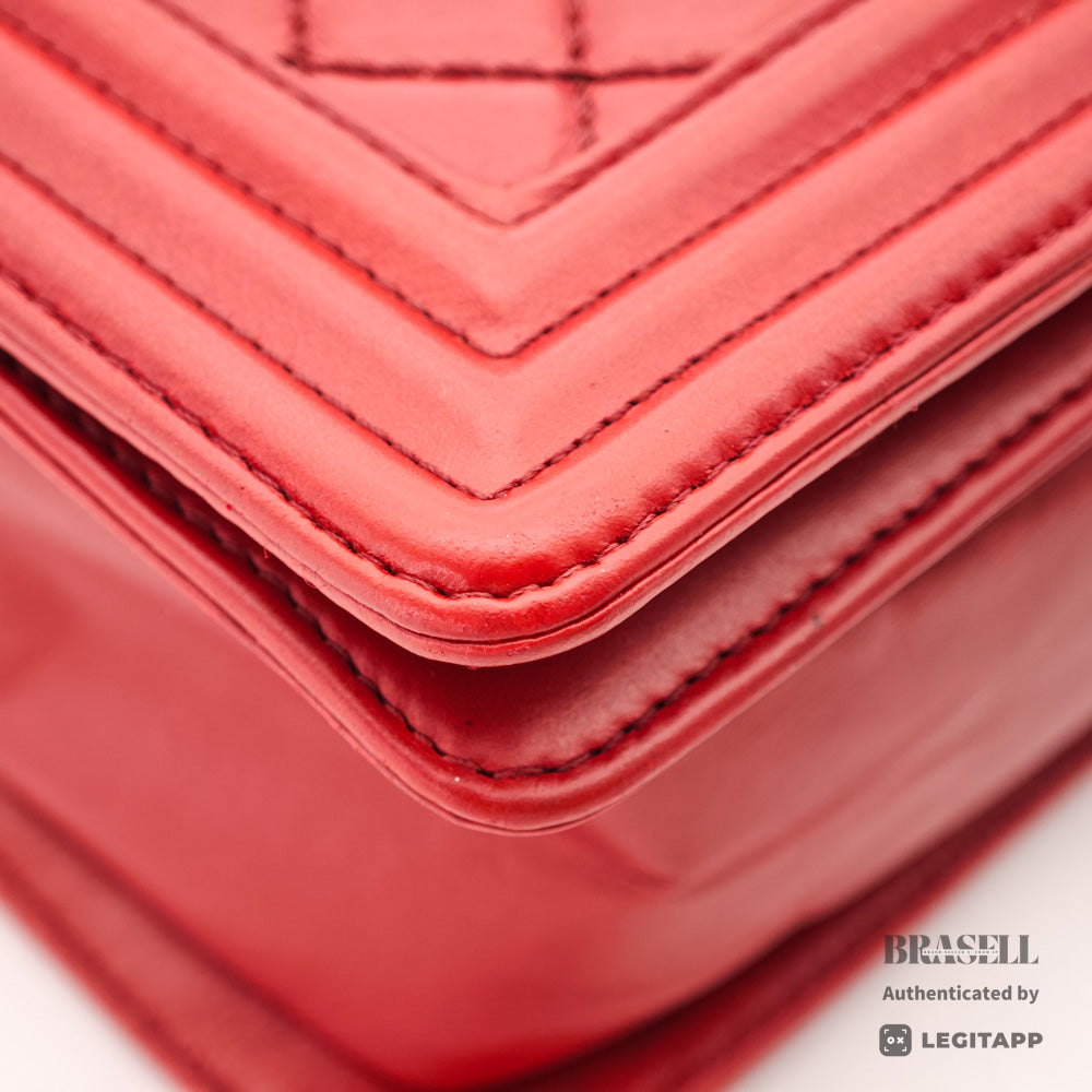 CHANEL Boy CHANEL Leather Red Chain Shoulder Bag Women's 【ImportFeeFREE】
