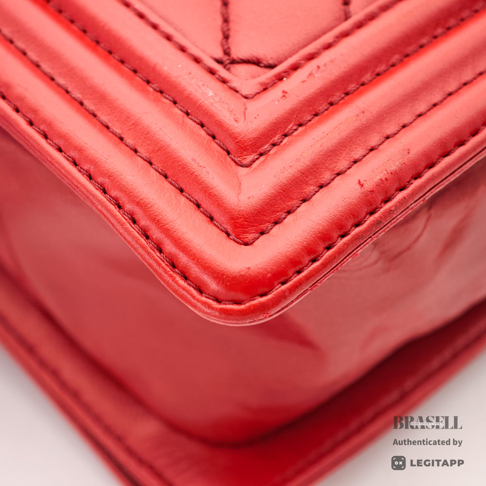 CHANEL Boy CHANEL Leather Red Chain Shoulder Bag Women's 【ImportFeeFREE】
