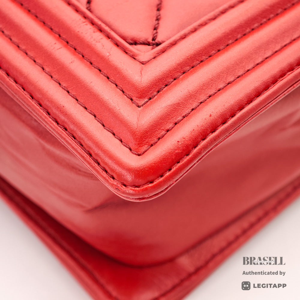 CHANEL Boy CHANEL Leather Red Chain Shoulder Bag Women's 【ImportFeeFREE】