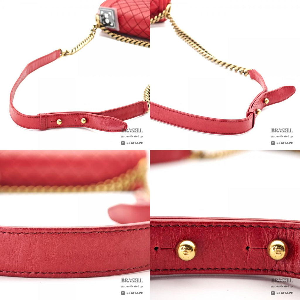 CHANEL Boy CHANEL Leather Red Chain Shoulder Bag Women's 【ImportFeeFREE】