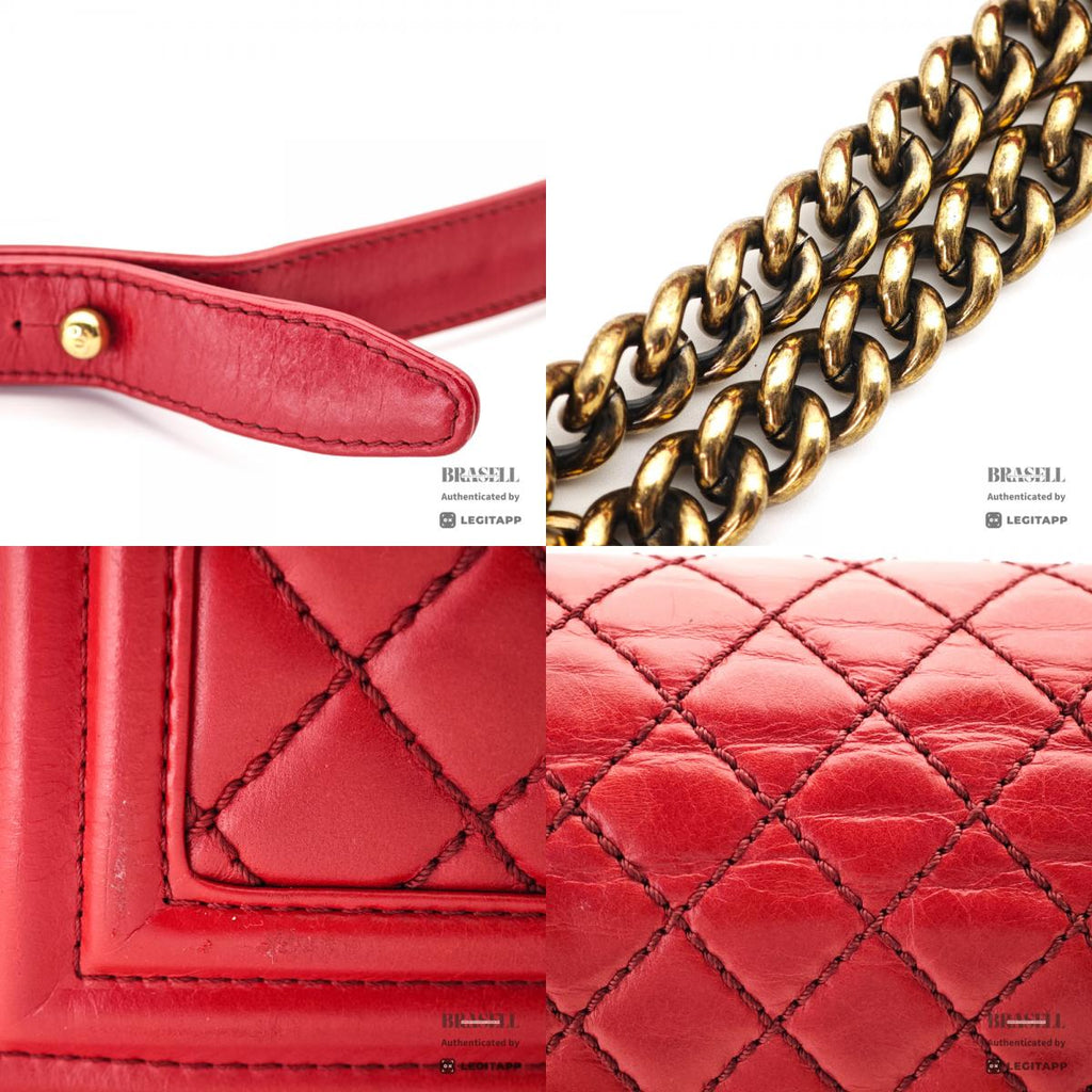 CHANEL Boy CHANEL Leather Red Chain Shoulder Bag Women's 【ImportFeeFREE】