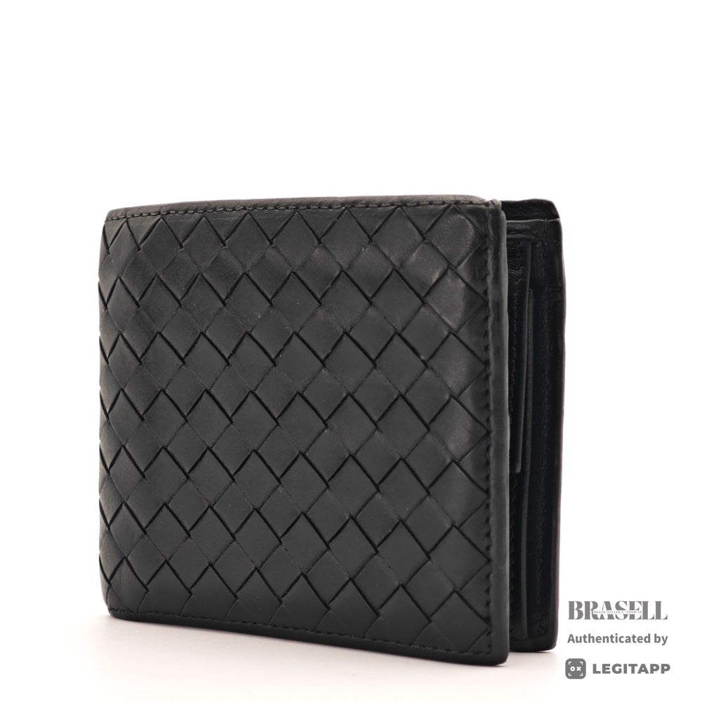 BOTTEGA VENETA Intrecciato Leather Black Bifold Wallet 【ImportFeeFREE】