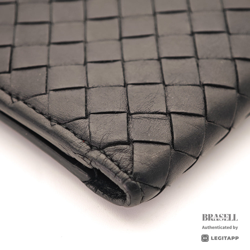 BOTTEGA VENETA Intrecciato Leather Black Bifold Wallet 【ImportFeeFREE】