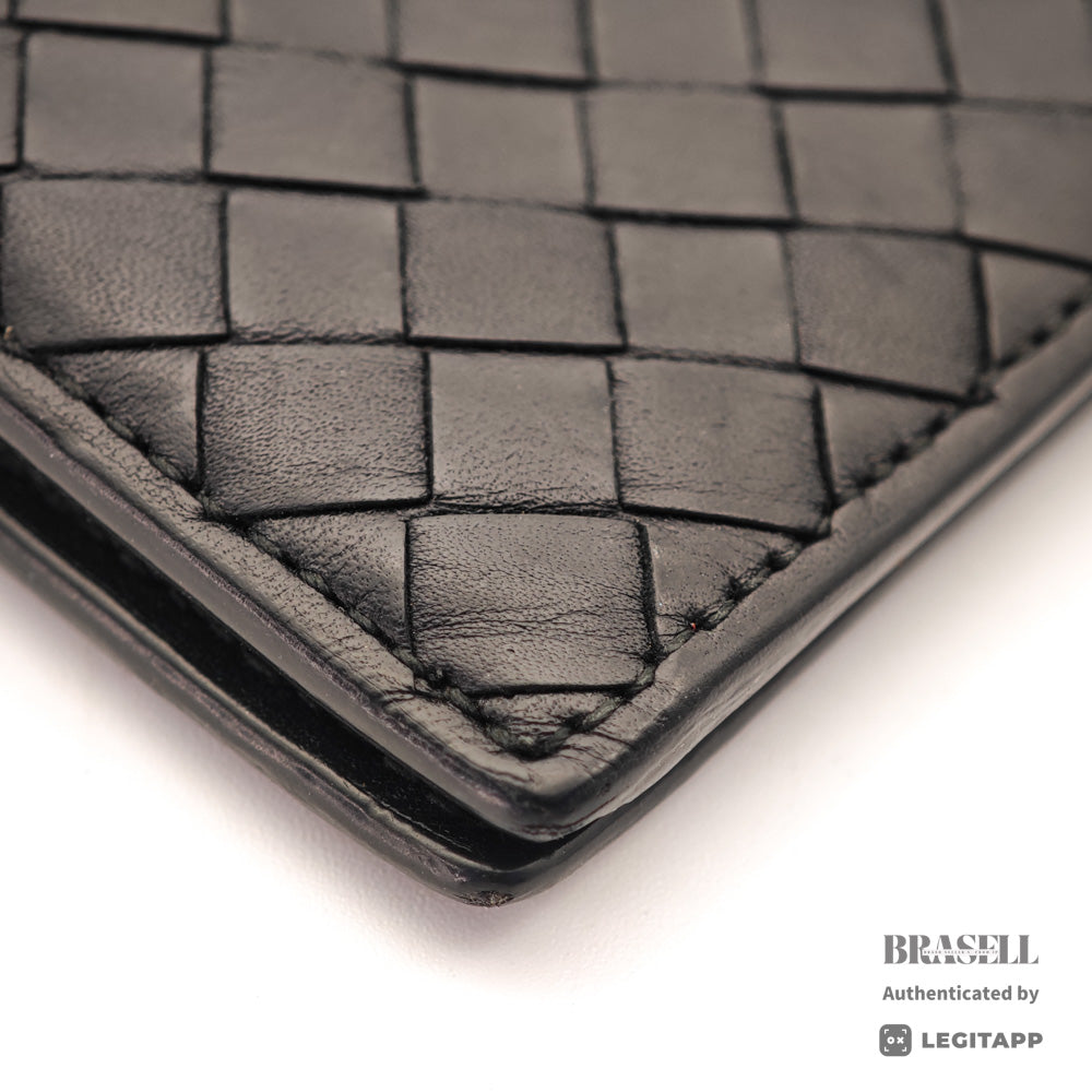 BOTTEGA VENETA Intrecciato Leather Black Bifold Wallet 【ImportFeeFREE】