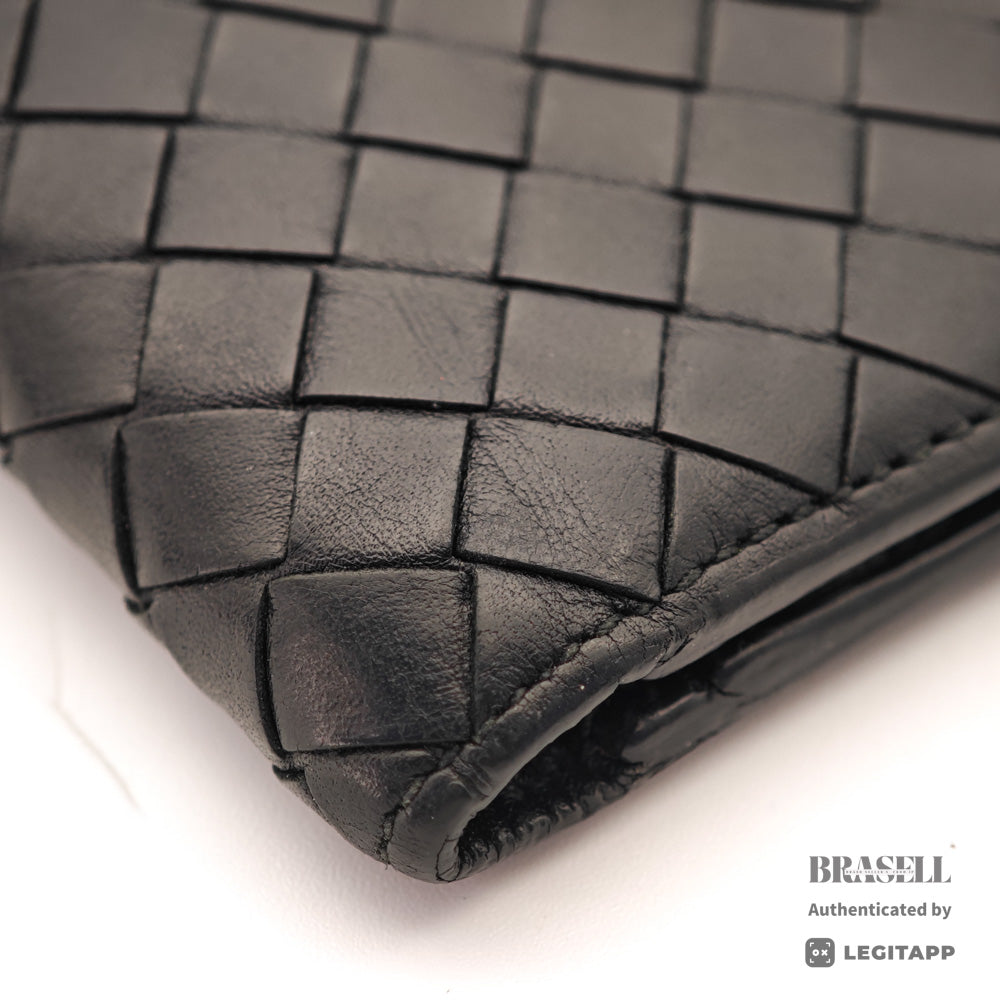 BOTTEGA VENETA Intrecciato Leather Black Bifold Wallet 【ImportFeeFREE】